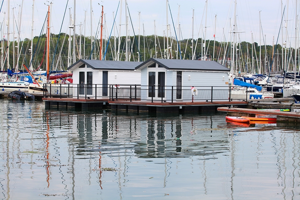 The first two of three marine lodges at Mercury Yacht Harbour and Holiday Park in Hampshire.