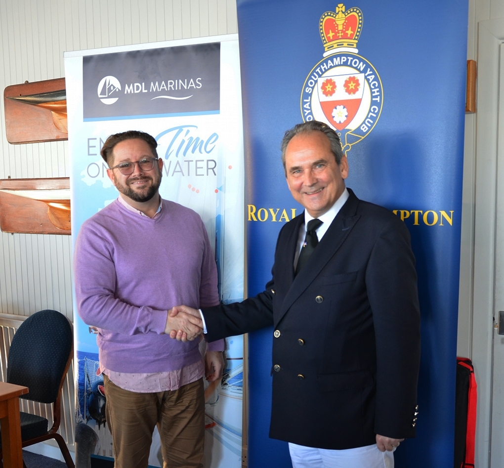 Tim Mayer of MDL Marinas with Robin Funnell, Commodore at the RSYC.